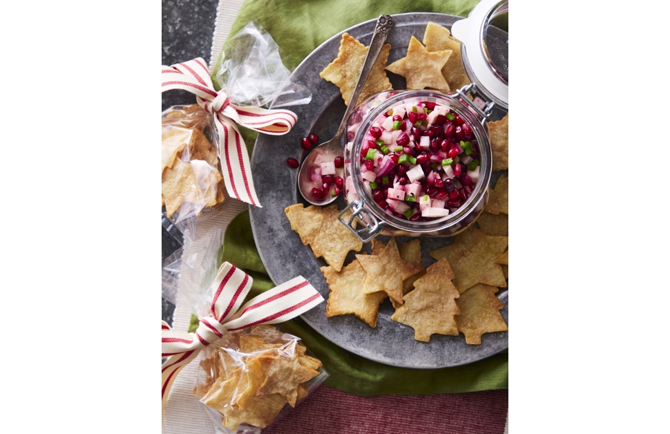 Holiday Salsa with Festive Tortilla Chips