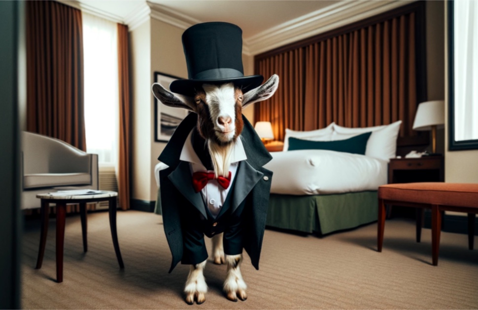 A goat dressed as Abe Lincoln