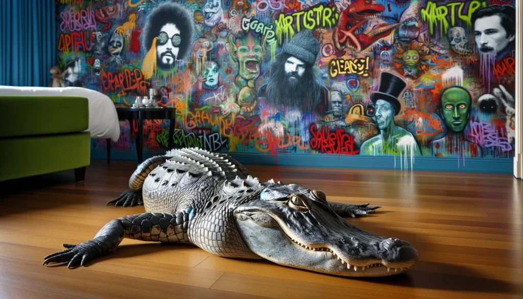 Dead Alligator and Graffiti on the walls