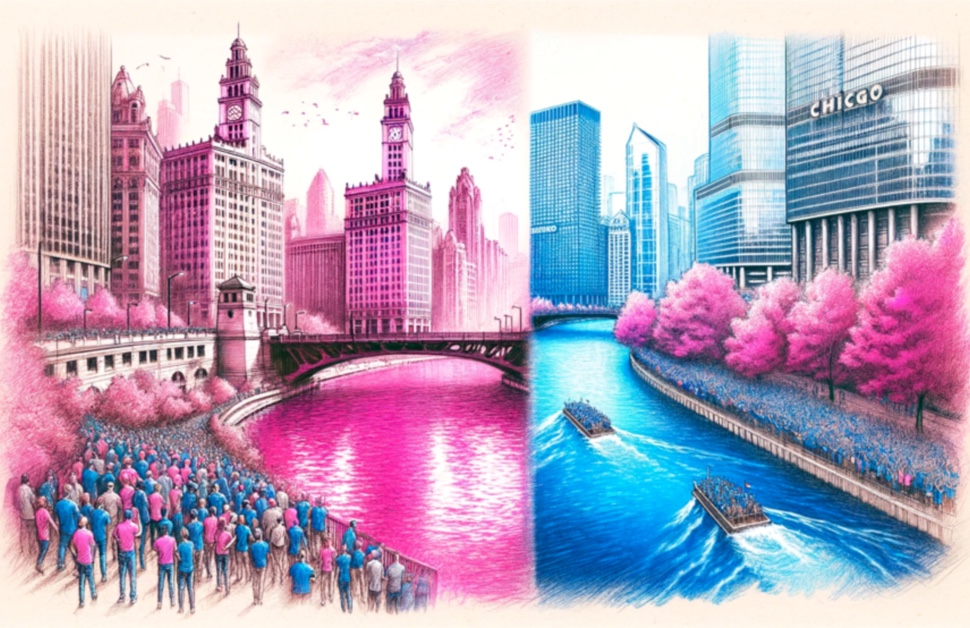 Chicago's Colorful Spirit: Celebrating with Pink for Awareness and Blue for Victory