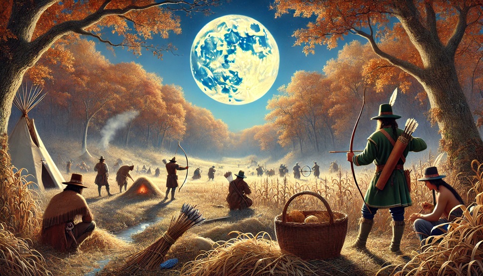 Hunters gathering during the October Full Moon